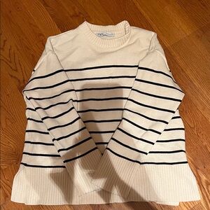 Zara Cream and Black Striped Knit Top